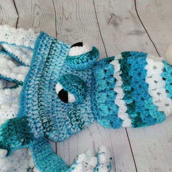 Handmade Crochet Adult Octopus Hat Ice Blue and White
